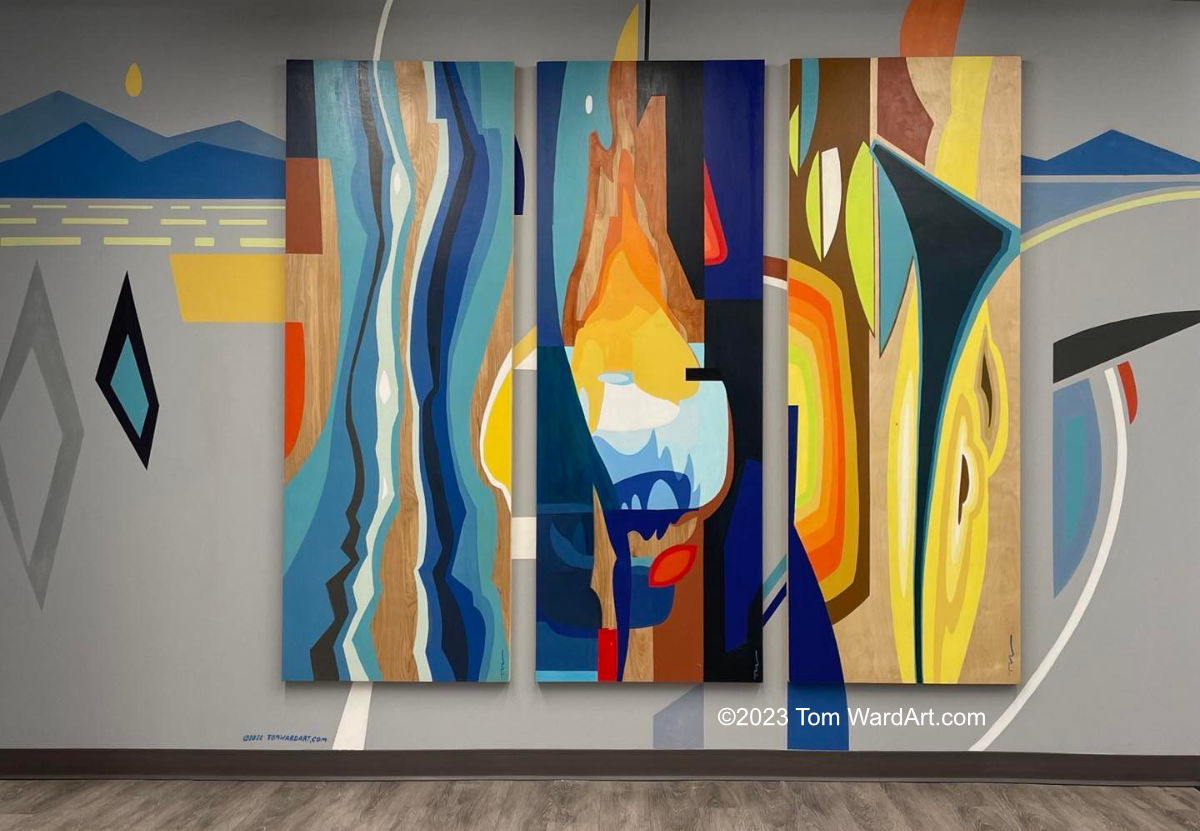 abstract art installation for lobby of Wood River Energy Downtown Denver Colorado